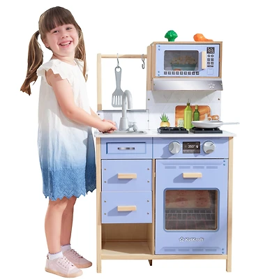 KidKraft Cheerful Chef Blue Wooden Play Kitchen with 5 Accessories