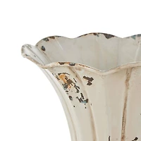 13.25" Distressed Cream Metal Tulip Vase