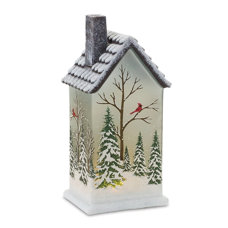 9" Frosted Glass Home with Cardinals LED Tabletop Town Décor Set