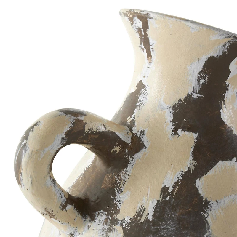 16.5" Cream Ceramic Vase with Curved Handle