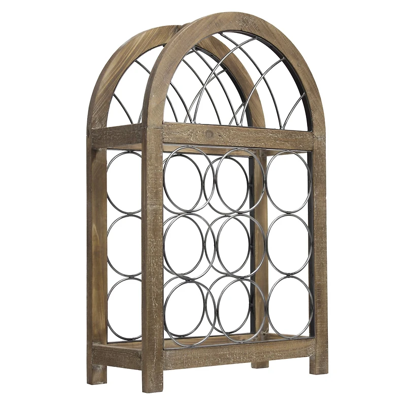 23" Rustic Wood & Metal Wine Rack