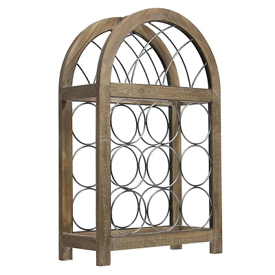 23" Rustic Wood & Metal Wine Rack