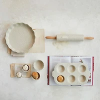 Hello Honey® Embossed Cream Stoneware Rolling Pin with Wood Handles