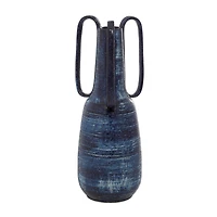 Blue Ceramic Contemporary Vase, 17" x 7" x 7"