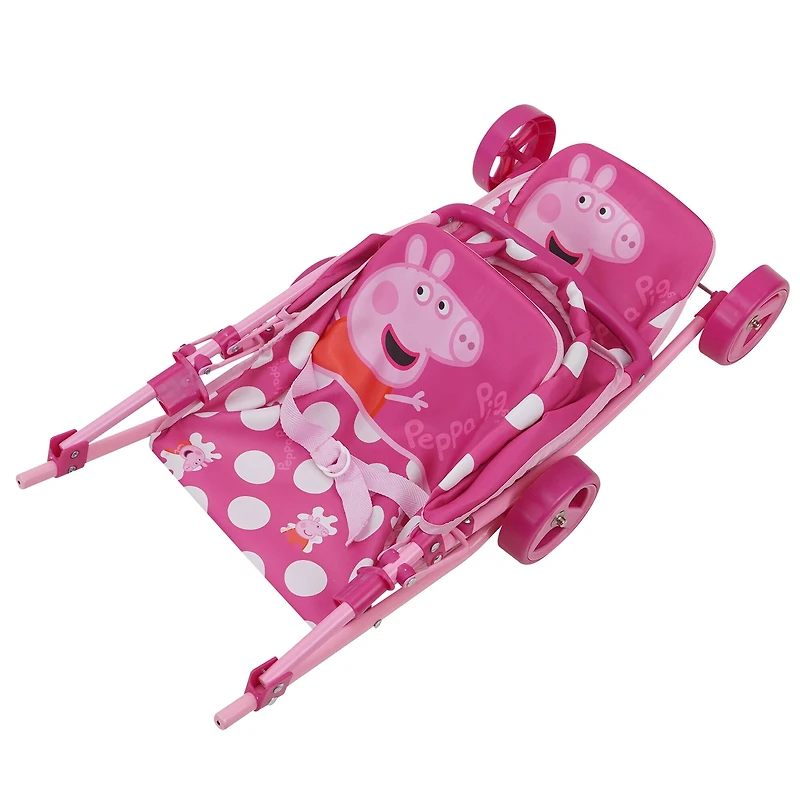 509 Crew Peppa Pig™ Pink and White Dots Doll Twin Stroller