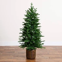 4.5ft. Pre-Lit Pine Artificial Christmas Tree in Decorative Planter with Clear LED Lights
