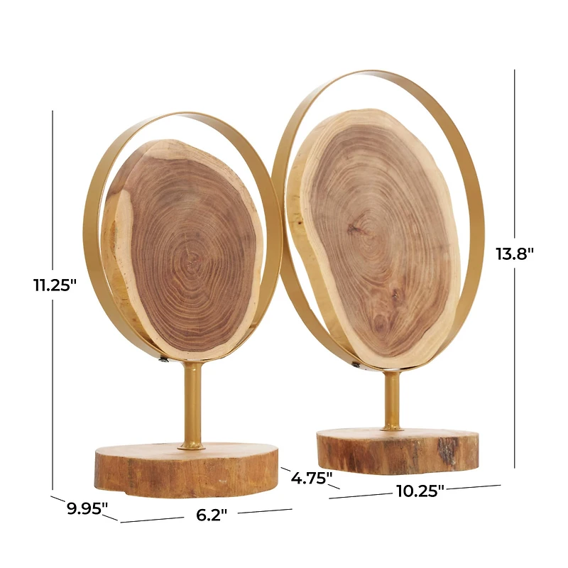 Brown Wood Abstract Handmade Live Edge Slab Sculpture Set