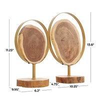 Brown Wood Abstract Handmade Live Edge Slab Sculpture Set