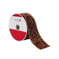 1.5" x 30ft. Burgundy & Gold Scroll Wired Ribbon by Celebrate It®