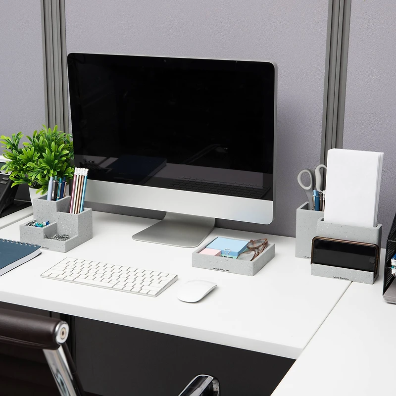 Mind Reader Terrazzo Collection Gray 4 Piece Desktop Organization Set