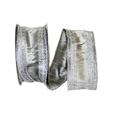JAM Paper 2.5" x 10yd. Silver Wired Royal Trim Dupioni Ribbon