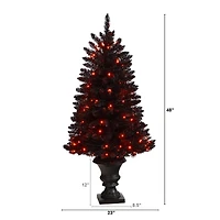 4ft. Black Artificial Halloween Tree in Urn, Orange LED Lights