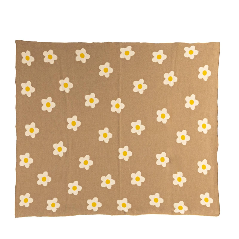 Hello Honey® Brown & White Flowers Cotton Knit Baby Blanket