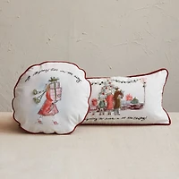 Hello Honey® 16" Round Printed Cotton Pillow with Holiday Girl, Piping & Velvet Back