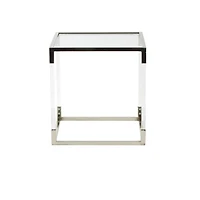 20.25" Silver Metal Floral Cube Shaped Accent Table with Clear Glass Top