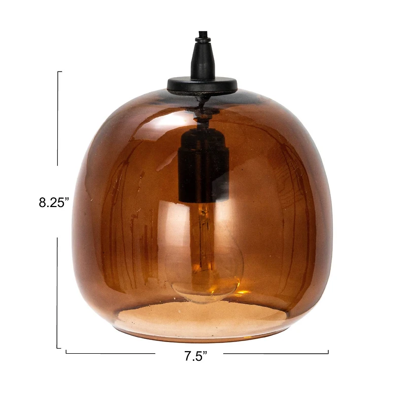 Hello Honey® 8.25" Amber Round Glass & Metal Pendant Lamp with Hardwire