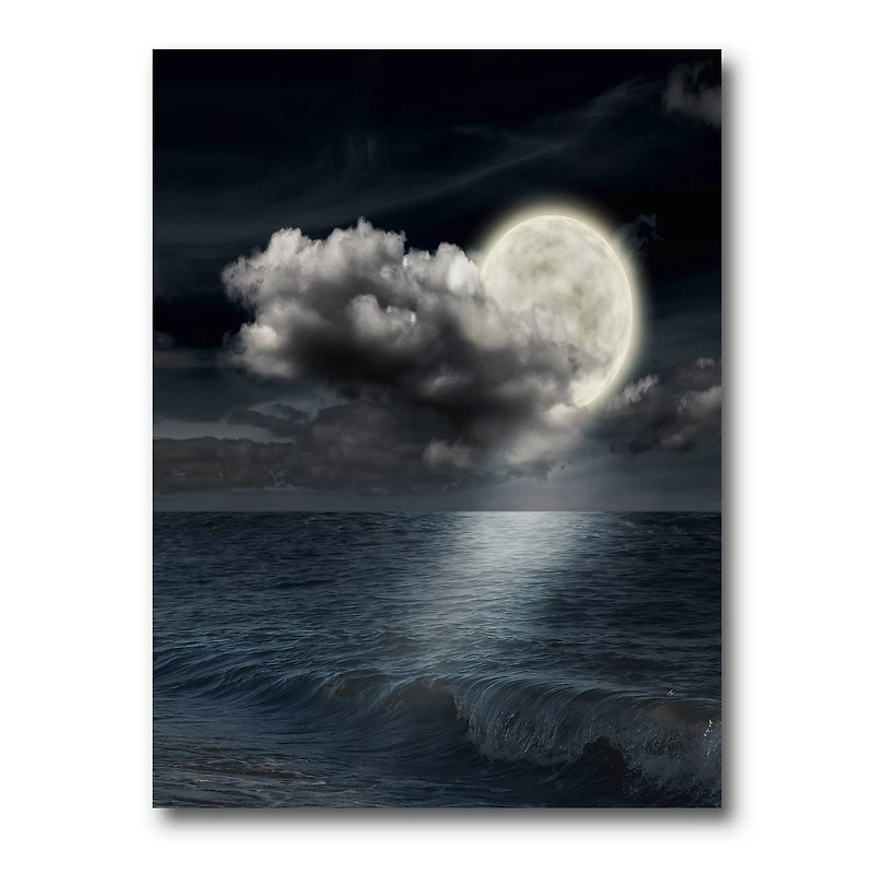 Designart - Full Moon In Cloudy Night Sky VI