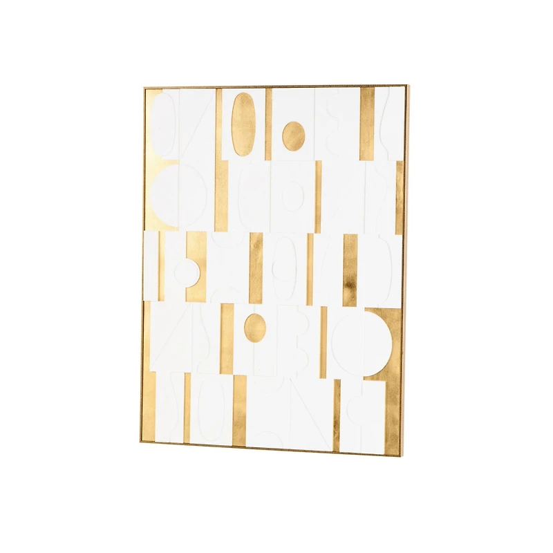  30" x 39" White Wooden Abstract Geometric Shape Framed Wall Art with Gold Accents