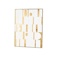  30" x 39" White Wooden Abstract Geometric Shape Framed Wall Art with Gold Accents