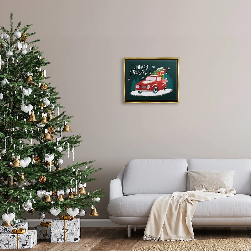 Stupell Industries Merry Christmas Gifts Truckload Framed Floater Canvas Wall Art