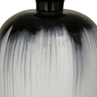 White Glass Gourd Style Base Table Lamp with Drum Shade 17" x 17" x 29"