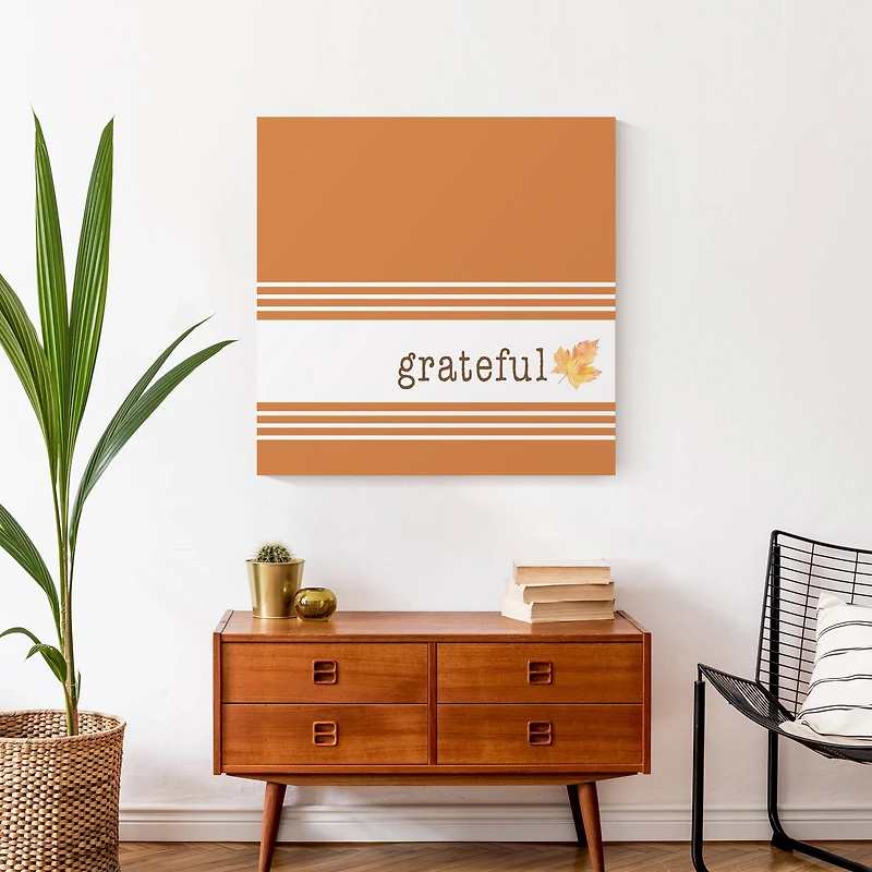 Orange & White Stripes Grateful Fall Canvas Wall Art