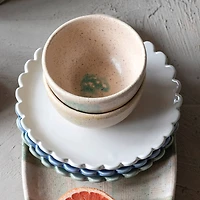 Hello Honey® 8" Blue, Green & Cream Round Stoneware Plate with Scalloped Edge Set