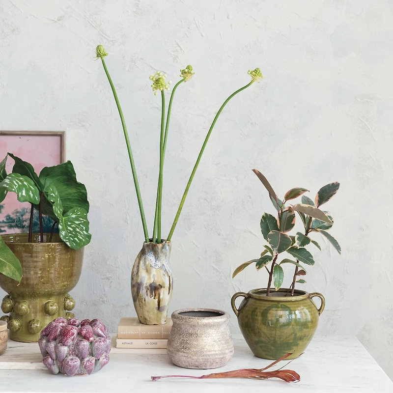 Hello Honey® 10.75" Green Hand-Painted Terra Cotta Urn with Reactive Glaze