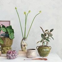 Hello Honey® 10.75" Green Hand-Painted Terra Cotta Urn with Reactive Glaze