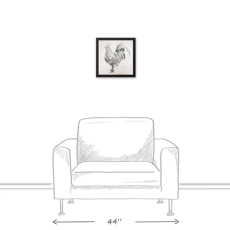 Sketched Black Chicken Canvas Wall Art in Black Frame