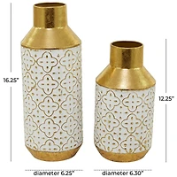 Gold Metal Handmade Embossed Quatrefoil Vase with Gold Detailing Set of 2 16", 12"