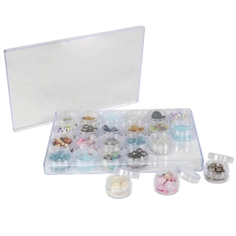 Everything Mary Large Plastic Bead Storage Organizer Box with 24 Jars