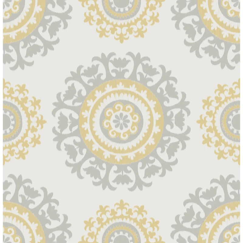 NuWallpaper Gray & Yellow Suzani Peel & Stick Wallpaper