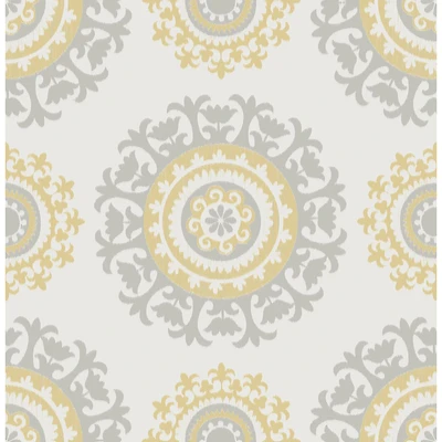 NuWallpaper Gray & Yellow Suzani Peel & Stick Wallpaper