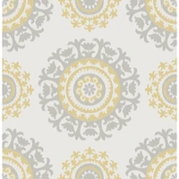 NuWallpaper Gray & Yellow Suzani Peel & Stick Wallpaper