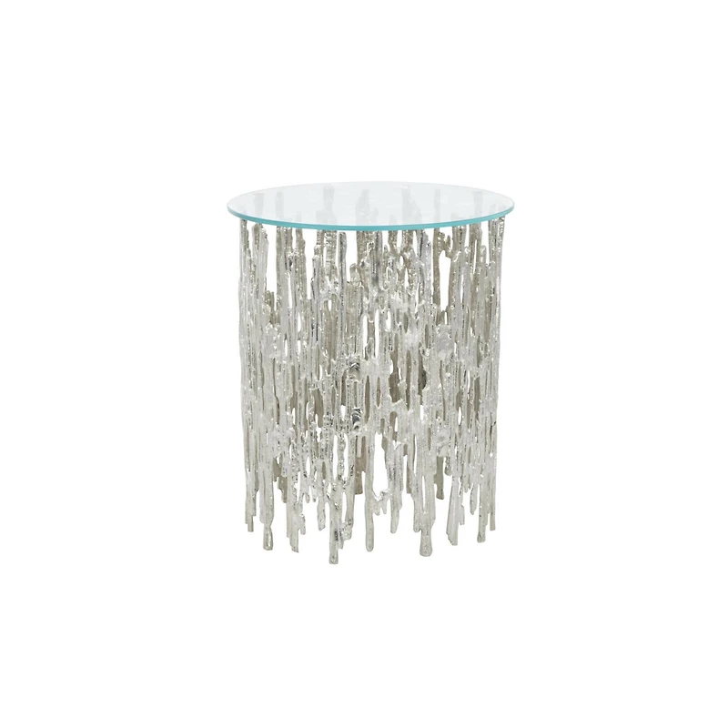 21" Silver Aluminum Accent Table with Glass Tabletop
