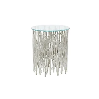 21" Silver Aluminum Accent Table with Glass Tabletop