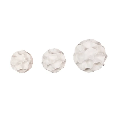 White Resin Floral Decorative Orbs & Vase Filler with Varying Sizes, Set of 3.