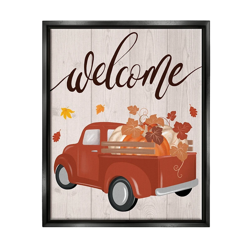 Stupell Industries Welcome Country Pumpkin Truck Framed Floater Canvas Wall Art