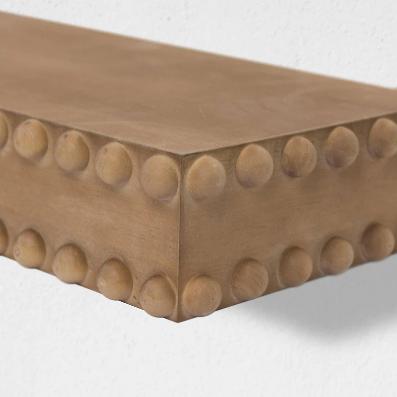 Natural Large Rustic Beaded Wood Floating Wall Shelf