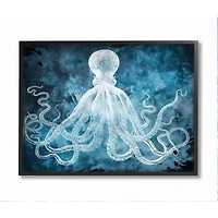 Stupell Industries Underwater Octopus Tentacles Blue White Nautical Design Framed Wall Art