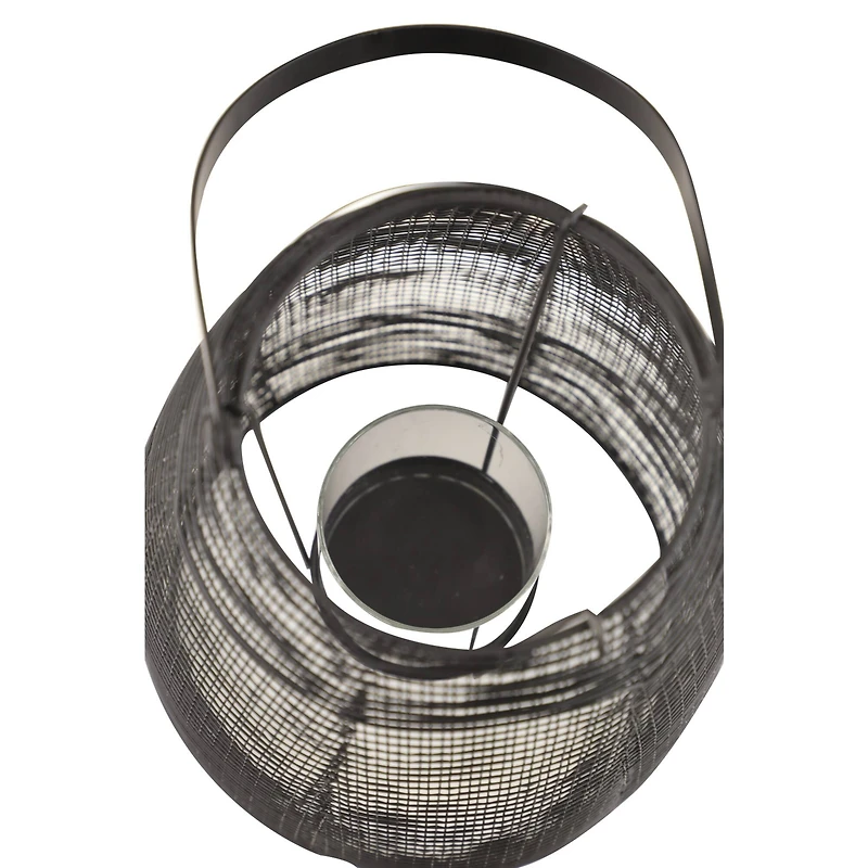 Black Iron Modern Candle Holder Lantern, 13" x 8" x 8"