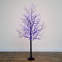 6ft. Orange & Purple LED Pre-Lit Halloween Deluxe Black Twig Artificial Fall Tree