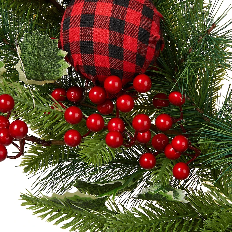 Glitzhome® 24" Pre-Lit Ornament, Berry, Holly & Pine Wreath