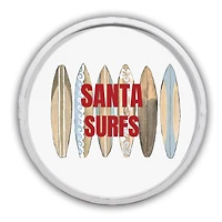 20" Round Santa Surfs Christmas White Framed Wall Décor
