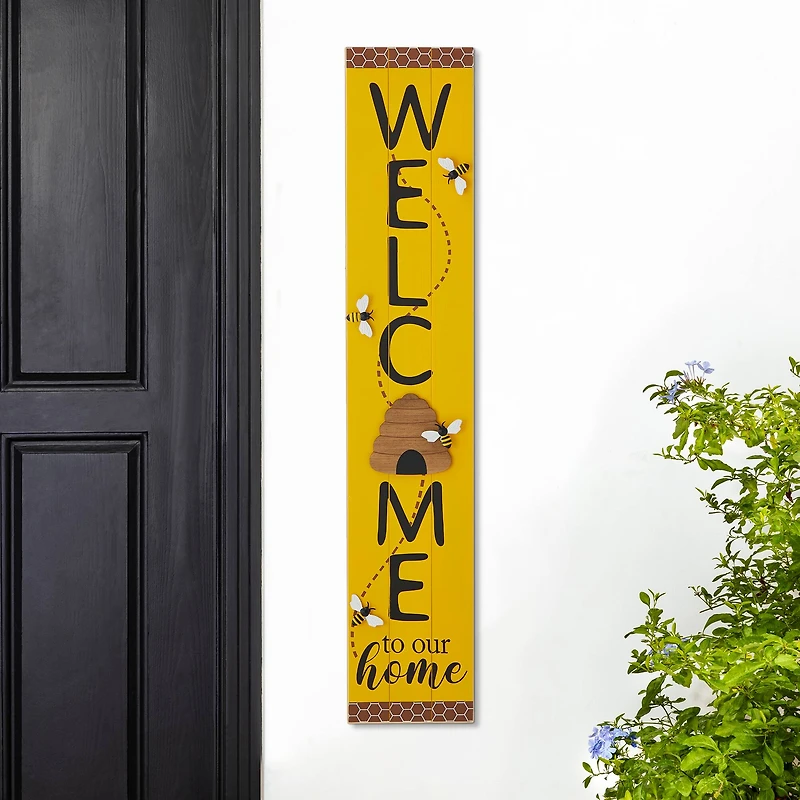 Glitzhome® 42" Wood Bees WELCOME Porch Sign