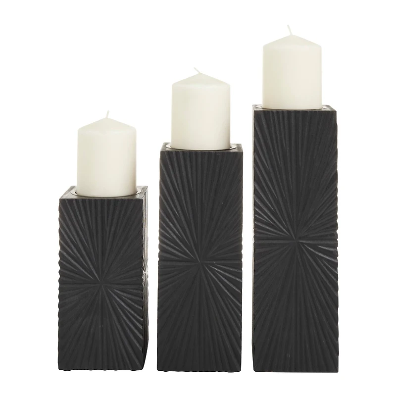 CosmoLiving by Cosmopolitan Black MDF Contemporary Candle Holder, 12" x 10" x 8"