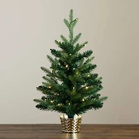 2ft. Pre-Lit Artificial Classic Christmas Tree with 35 Warm White LED Lights in Gold Decorative Planter