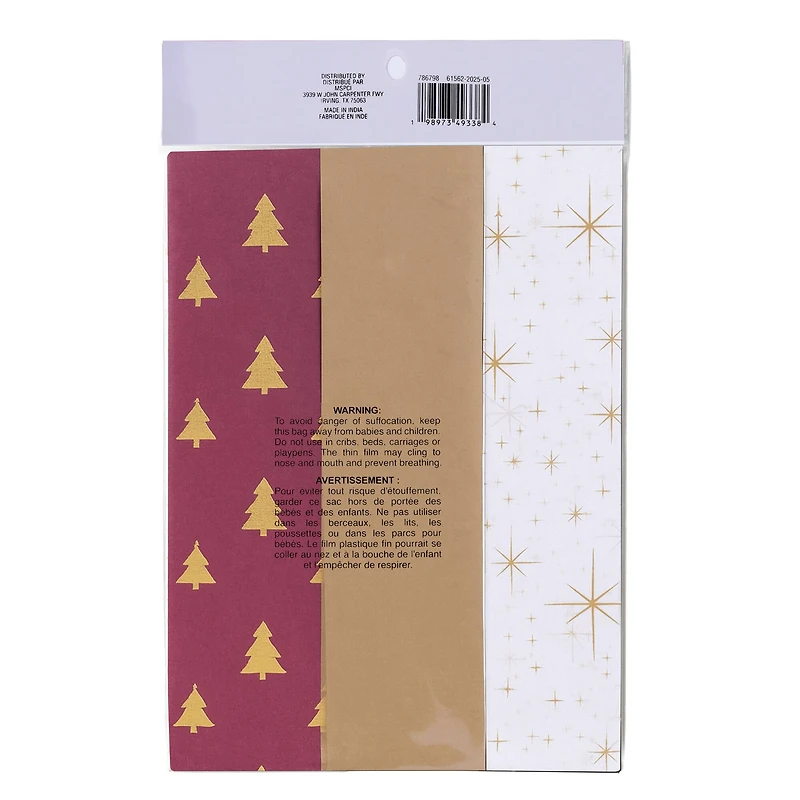 Burgundy & Gold Stars & Trees Tissue Paper, 24ct. by Celebrate It™