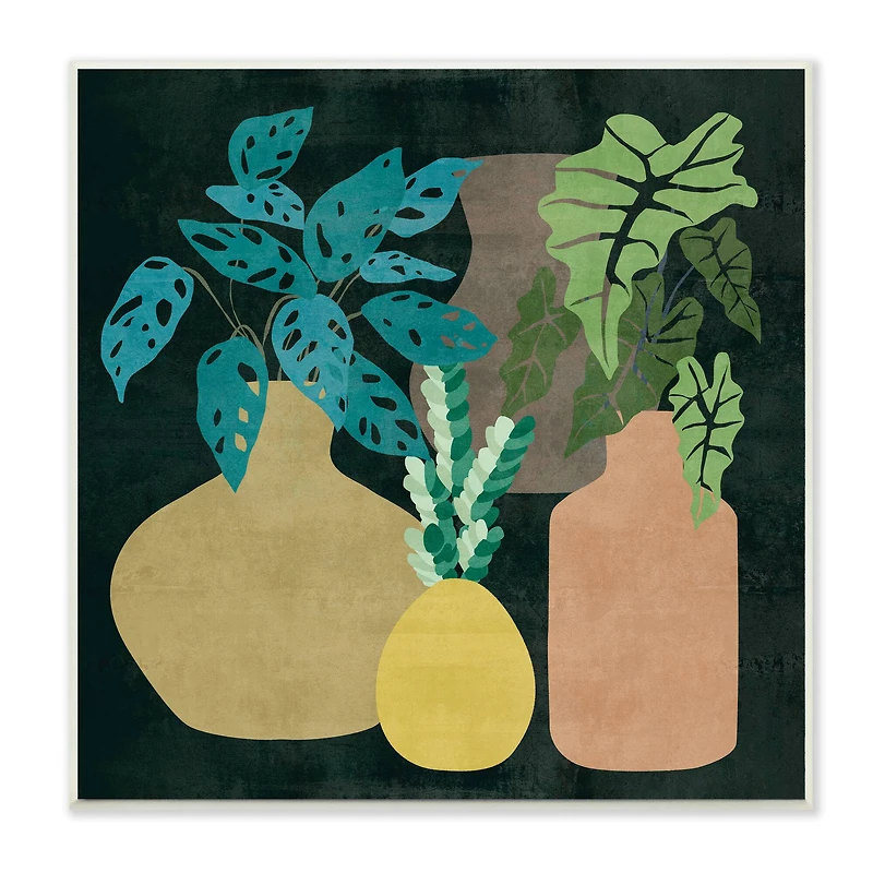 Stupell Industries Decorative Vases with Tropical Palms over Black,12" x 12"